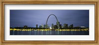 Framed Buildings Lit Up At Dusk, Mississippi River, St. Louis, Missouri, USA