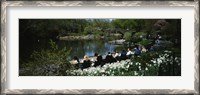 Framed Group of people sitting on benches near a pond, Central Park, Manhattan, New York City, New York State, USA