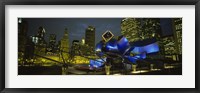 Framed Low angle view of buildings lit up at night, Pritzker Pavilion, Millennium Park, Chicago, Illinois, USA