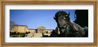 Framed Sculpture of a buffalo with a museum in the background, Philadelphia Museum Of Art, Philadelphia, Pennsylvania, USA