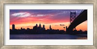 Framed Silhouette of a suspension bridge across a river, Ben Franklin Bridge, Delaware River, Philadelphia, Pennsylvania, USA