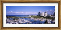 Framed Ala Wai, Honolulu, Hawaii with Boats