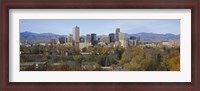 Framed Skyscrapers in a city with mountains in the background, Denver, Colorado