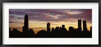 Framed Silhouette of skyscrapers at sunset, Manhattan, New York City, New York State, USA