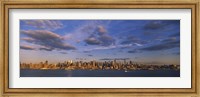 Framed New York Skyline from a Distance with Cloudy Sky