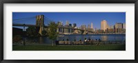 Framed Brooklyn Bridge with skyscrapers in the background, East River, Manhattan, New York City