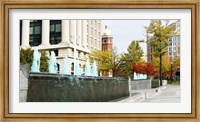 Framed Fountains in front of a memorial, US Navy Memorial, Washington DC, USA