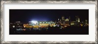 Framed Stadium lit up at night in a city, Heinz Field, Three Rivers Stadium, Pittsburgh, Pennsylvania, USA
