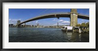 Framed Suspension bridge across a river, Brooklyn Bridge, East River, Manhattan, New York City, New York State, USA