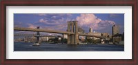 Framed Boat in a river, Brooklyn Bridge, East River, New York City, New York State, USA