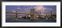 Framed Boat in a river, Brooklyn Bridge, East River, New York City, New York State, USA