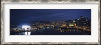 Framed High angle view of buildings lit up at night, Heinz Field, Pittsburgh, Allegheny county, Pennsylvania, USA