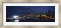 Framed High angle view of buildings lit up at night, Heinz Field, Pittsburgh, Allegheny county, Pennsylvania, USA