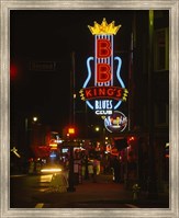 Framed Neon sign lit up at night, B. B. King's Blues Club, Memphis, Shelby County, Tennessee, USA