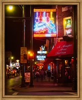 Framed Neon sign lit up at night in a city, Rum Boogie Cafe, Beale Street, Memphis, Shelby County, Tennessee, USA