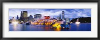 Framed Fountain lit up at dusk, Buckingham Fountain, Grant Park, Chicago, Illinois, USA