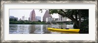 Framed Yellow kayak in a reservoir, Lady Bird Lake, Colorado River, Austin, Travis County, Texas, USA