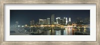 Framed Boats at a harbor with buildings in the background, Miami Yacht Basin, Miami, Florida, USA