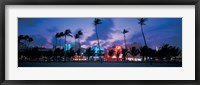 Framed Buildings lit up at dusk, Miami, Florida, USA