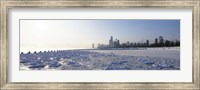 Framed Frozen lake with a city in the background, Lake Michigan, Chicago, Illinois