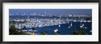 Framed Aerial view of boats moored at a harbor, San Diego, California, USA