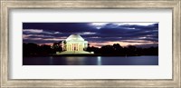 Framed Monument lit up at dusk, Jefferson Memorial, Washington DC, USA