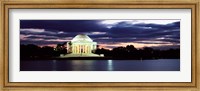 Framed Monument lit up at dusk, Jefferson Memorial, Washington DC, USA