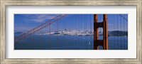 Framed Suspension bridge with a city in the background, Golden Gate Bridge, San Francisco, California, USA