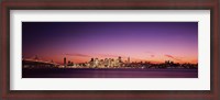 Framed Bay Bridge and San Francisco Skyline with Purple Dusk Sky
