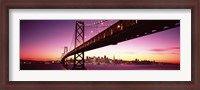 Framed Bay Bridge and city skyline at night, San Francisco, California, USA