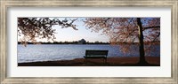 Framed Park bench with a memorial in the background, Jefferson Memorial, Tidal Basin, Potomac River, Washington DC, USA