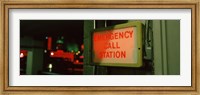 Framed Emergency telephone booth in a city, California, USA