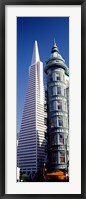 Framed Low angle view of towers, Columbus Tower, Transamerica Pyramid, San Francisco, California, USA