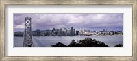 Framed Bridge across a bay with city skyline in the background, Bay Bridge, San Francisco Bay, San Francisco, California, USA