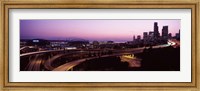 Framed City lit up at dusk, Seattle, King County, Washington State, USA 2010