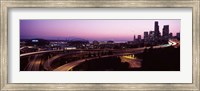 Framed City lit up at dusk, Seattle, King County, Washington State, USA 2010