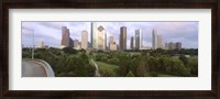 Framed Skyscrapers against cloudy sky, Houston, Texas