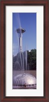Framed Fountain with a tower in the background, Space Needle, Seattle, King County, Washington State, USA