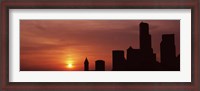 Framed Silhouette of buildings at dusk, Seattle, Washington State