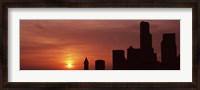 Framed Silhouette of buildings at dusk, Seattle, Washington State