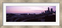 Framed City at sunset, Seattle, King County, Washington State, USA