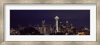 Framed Skyscrapers and Space Needle Lit Up at Night