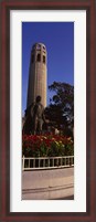 Framed Statue of Christopher Columbus in front of a tower, Coit Tower, Telegraph Hill, San Francisco, California, USA