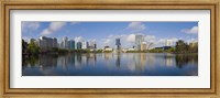 Framed Reflection of buildings in a lake, Lake Eola, Orlando, Orange County, Florida, USA 2010