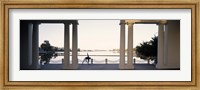 Framed Person stretching near colonnade, Lake Merritt, Oakland, Alameda County, California, USA