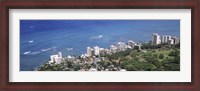 Framed Aerial view of a city at waterfront, Honolulu, Oahu, Honolulu County, Hawaii, USA 2010