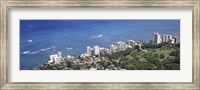 Framed Aerial view of a city at waterfront, Honolulu, Oahu, Honolulu County, Hawaii, USA 2010