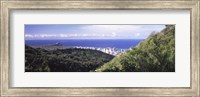Framed Mountains with city at coast in the background, Honolulu, Oahu, Honolulu County, Hawaii, USA