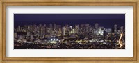 Framed High angle view of a city lit up at night, Honolulu, Oahu, Honolulu County, Hawaii