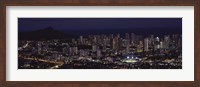 Framed High angle view of a city lit up at night, Honolulu, Oahu, Honolulu County, Hawaii, USA